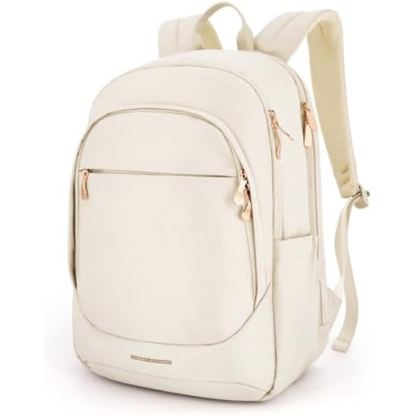LIGHT FLIGHT Travel Laptop Backpack Women, 17.3 Inch, Beige | USB Charging Hole,