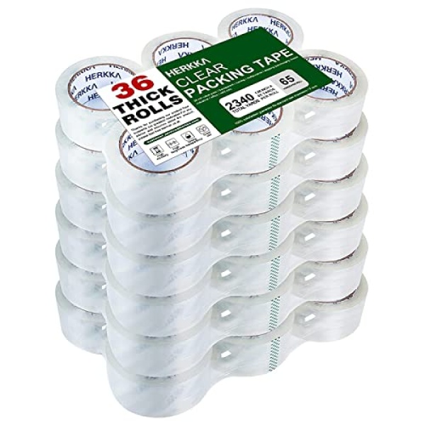 HERKKA Clear Packing Tape, 36 Rolls Heavy Duty Packaging Tape for Shipping