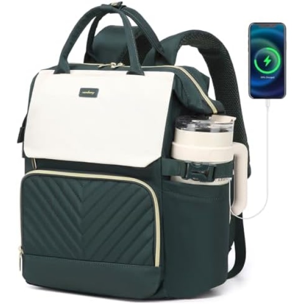 Computer Backpack for Women, Work Bag Laptop Bookbag with Cup Holder & USB