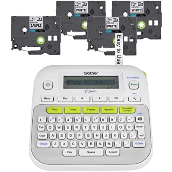 Brother P-Touch, PTD210, Easy-to-Use Label Maker Bundle (4 Label Tapes