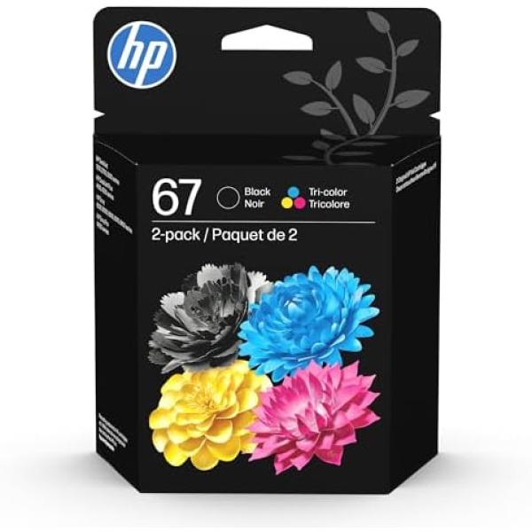 HP 67 Black/Tri-Color Ink Cartridges (2-Pack) | Works with DeskJet 1255, 2700,