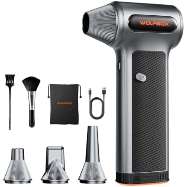 WOLFBOX MF200 Compressed Air Duster with Removable Battery & 4 Nozzles, Cordless