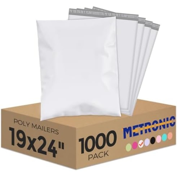 Metronic Poly Mailers 19x24 Inch 1000 Pcs White, Large Shipping Bags for