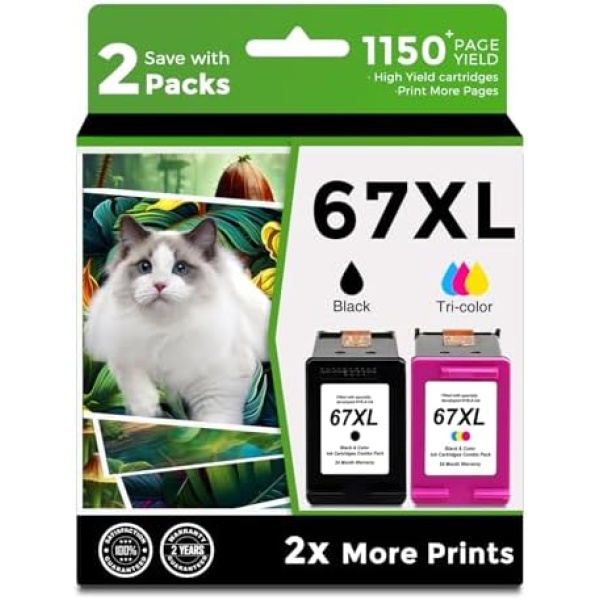 Compatible 67XL Ink Cartridge replacement for HP 67 XL hp67xl Black/Color Combo