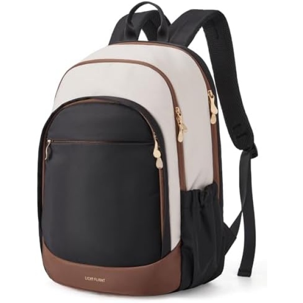 LIGHT FLIGHT Travel Backpack for Women, 15.6 Inch, Beige+Black | Laptop Backpack