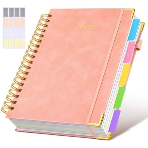 Hardcover Spiral Notebook Journal with Removable Dividers Tabs, 300 Pages