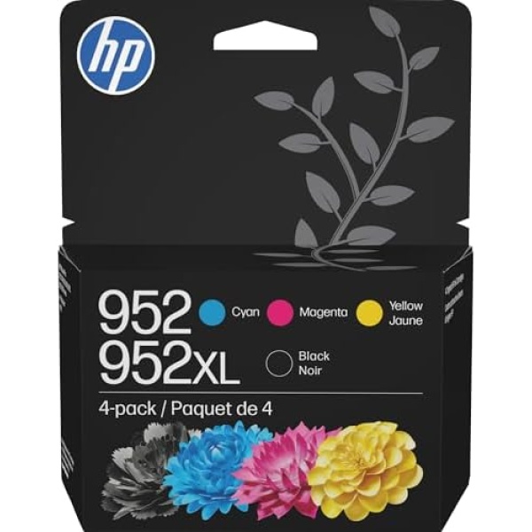 HP 952XL Black + 952 Cyan, Magenta, Yellow Ink | Works with Printer Series: