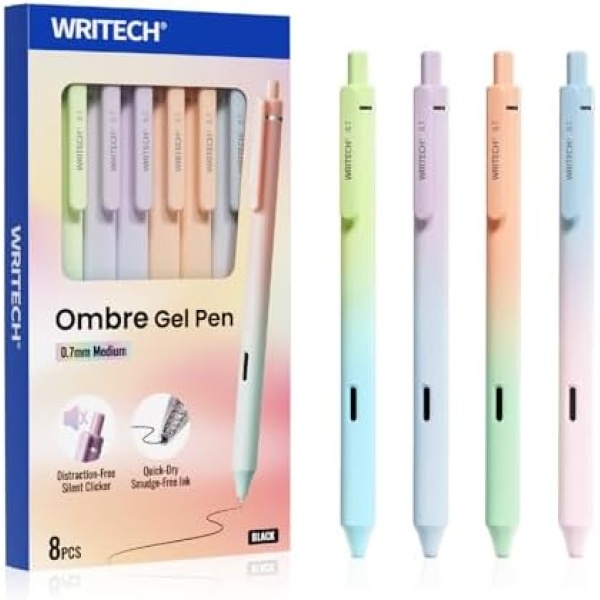 WRITECH Gel Rollerball Pens 0.7mm: Silent Click Smooth Writing Quick Dry Black