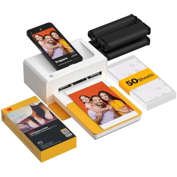 KODAK Dock Plus 4x6'' Photo Printer, 50 Sheets, Docking & Bluetooth Smartphone