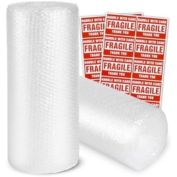 2-Pack Bubble Cushioning Wrap Rolls, 3/16" x 17" x 72' ft Total, Perforated 12"
