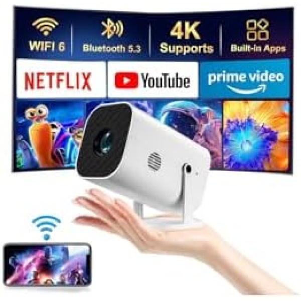 【Built-in APPS & Electric Focusing & 210° Rotation】Mini Projector With Wifi And
