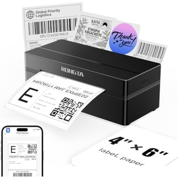 Rongta Bluetooth Shipping Label Printer, Wireless 4x6 Thermal Label Printer for