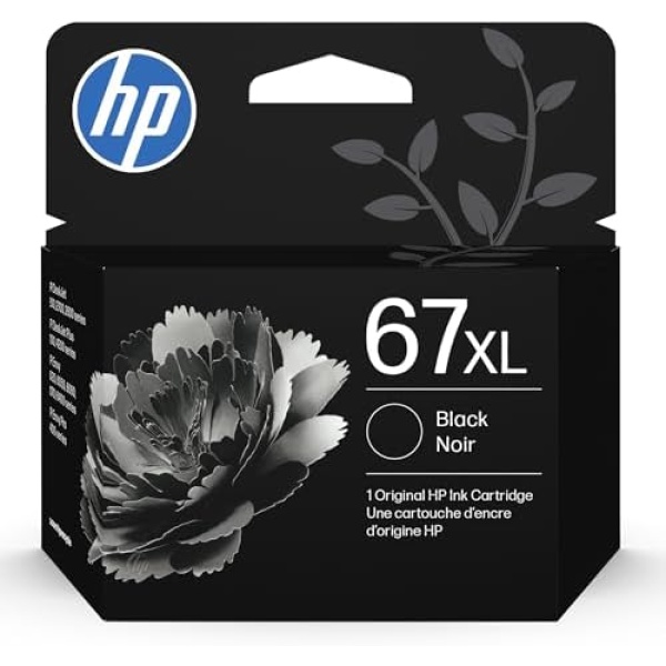 HP 67XL Black High-Yield Ink Cartridge | Works with DeskJet 1255, 2700, 4100,