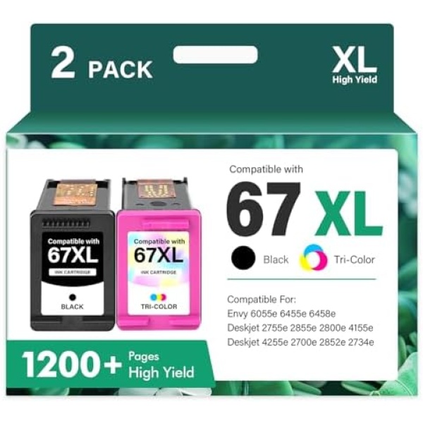 67XL 67 XL 6055e 2755e 2800e 2855e 6000 Ink Cartridges Black/Color Combo Pack