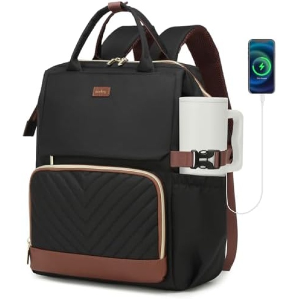 Work Backpack for Women, Teacher Nurse Bookbag Laptop Backpack with Cup Holder &