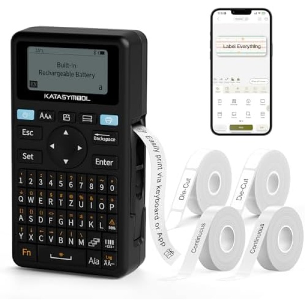 SUPVAN E11 Bluetooth Label Maker Machine with 4 Tapes, Support Keyboard & App