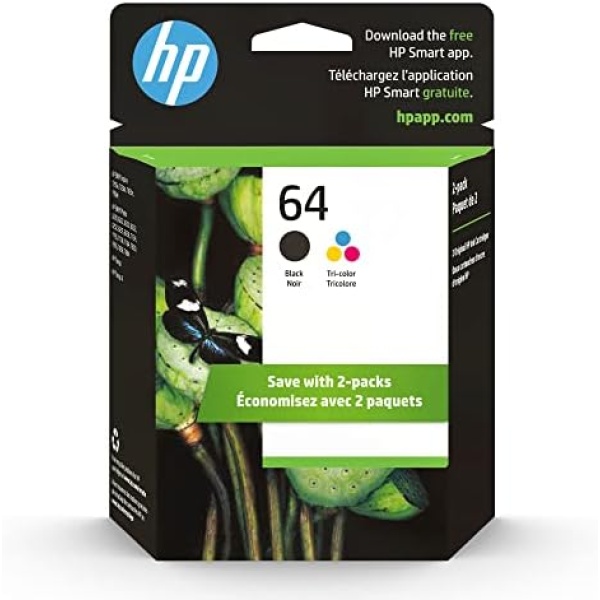 HP 64 Black & Tri-Color Ink Cartridges Printers (Combo Pack) | Works with