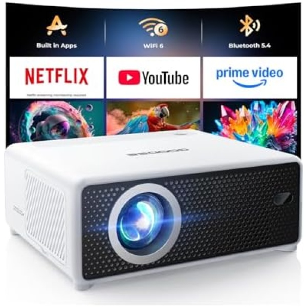 GOODEE Mini Projector with WiFi and Bluetooth - Built-in Apps, 1080P HD Home