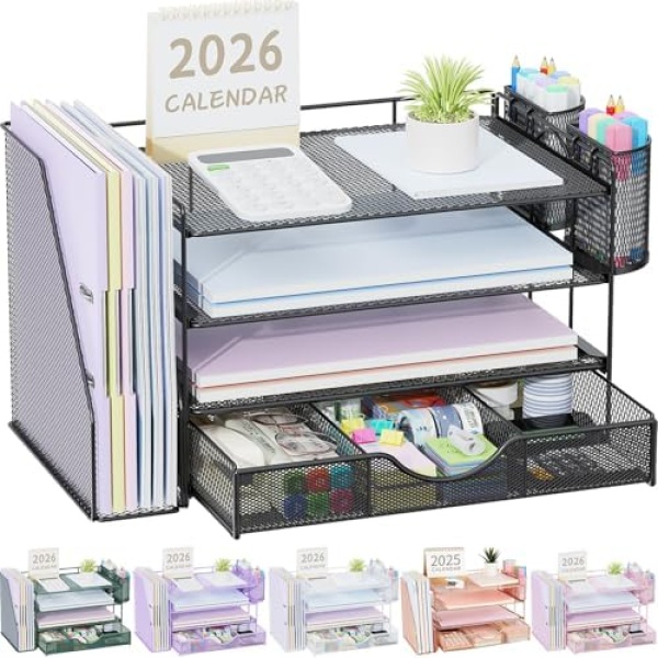 gianotter Desk Organizers and Accessories with File Holder, 4-Tier Desk