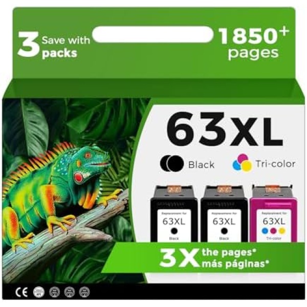63XL Ink Cartridges for HP 63 XL Black Color Combo 3-Pack Replacement for HP63