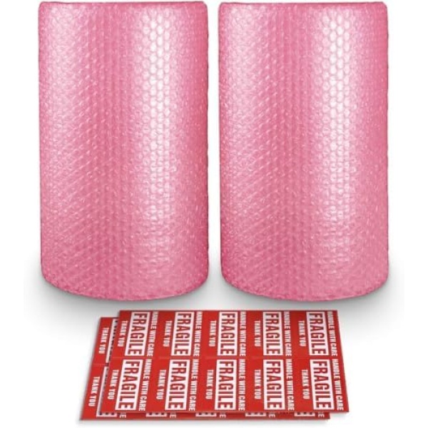 Pacific Mailer 2-Pack Anti-Static Bubble Cushioning Wrap Rolls, 3/16" x 12" x