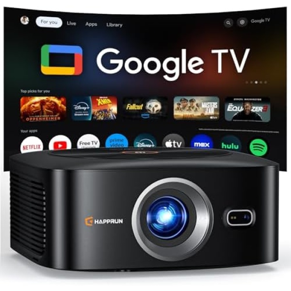 1500 ANSI Official Licensed Google TV Smart Projector, HAPPRUN 4K Full HD Home