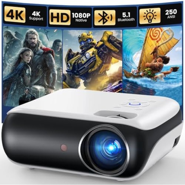 HAPPRUN Native 1080P Projector, Bluetooth Home Theater Movie Projector with