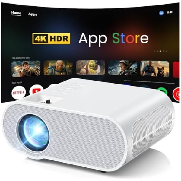 1500 ANSI Smart Projector, HOMPOW 4K Projector with WiFi and Bluetooth, Mini