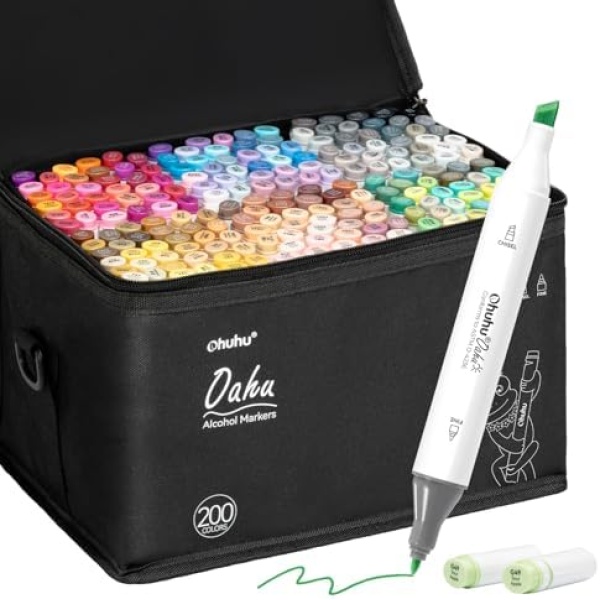 Ohuhu Alcohol Markers 200 Colors - AP Certificated Double Tipped Art Marker Set