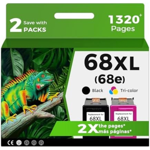 68XL Ink Cartridges Black Color Combo Pack for HP 68 XL 68e Printers Replacement