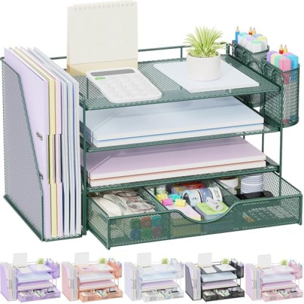 gianotter 4-Tier Desk Organizer with Drawers, File Holders, Letter Trays and Pen
