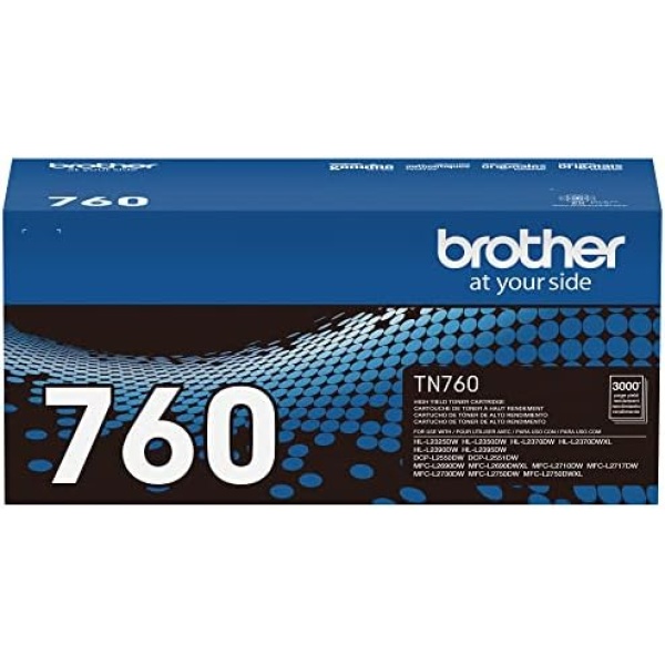 Brother Genuine TN760 High Yield Black Toner Cartridge, (for use with