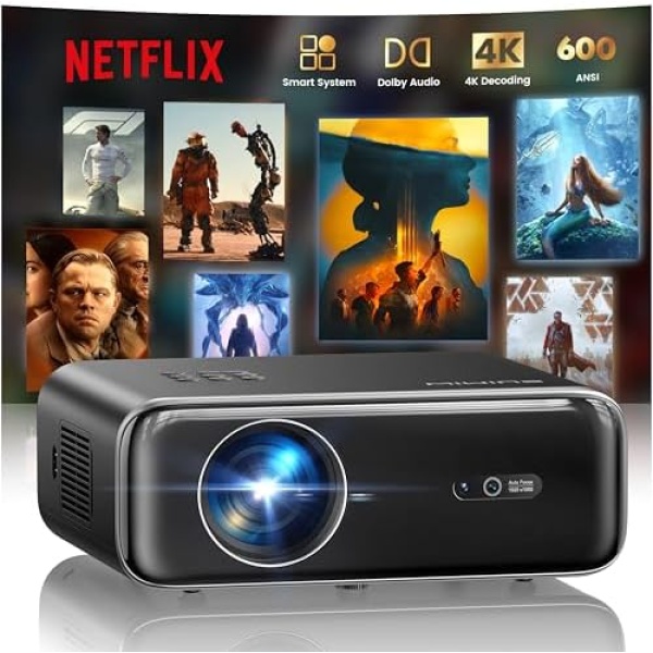 [Built-in Apps/4K Support] Smart Outdoor Projector with WiFi and Bluetooth,