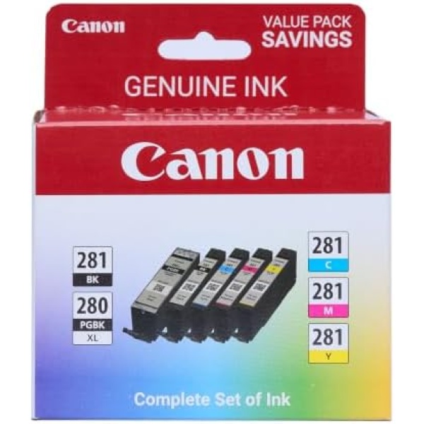 Canon PGI-280XL/CLI-281 5 Color Pack Compatible to TR8520, TR7520, TS9120 Series