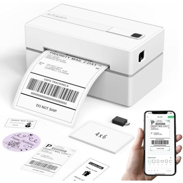 KNAON Bluetooth Thermal Shipping Label Printer, 4x6 Portable Thermal Address