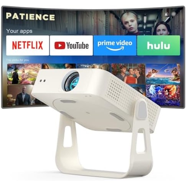 [Officially-Licensed App & Auto Focus]White Smart Mini Projector with WiFi and