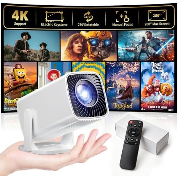 Mini Projector, Portable Projector 4K & Full HD 1080P Support, 270° Rotation