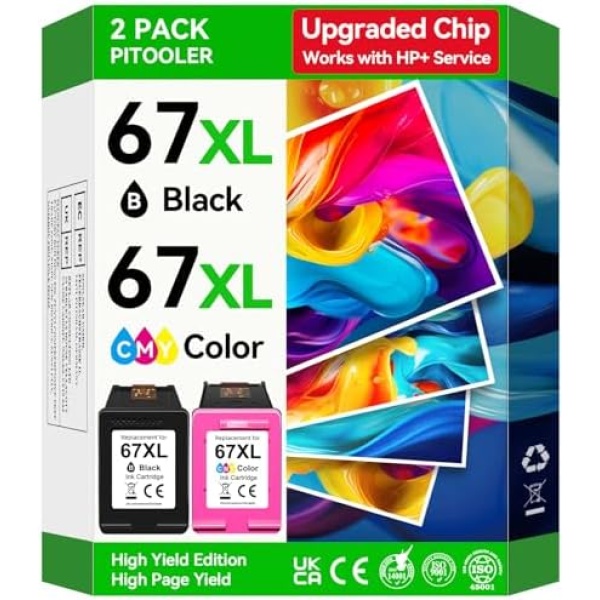 Upgraded Chip 67XL Ink Cartridges Compatible for HP 67 Ink Cartridges