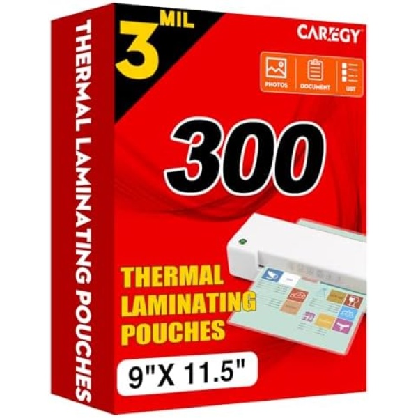 CAREGY Thermal Laminating Pouches, 300 Pack Laminating Sheets, 3 Mil, 9 x 11.5